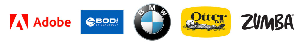 Brand trademark examples: BMW®, Adobe®, OtterBox®, Beachbody®, and Zumba®.